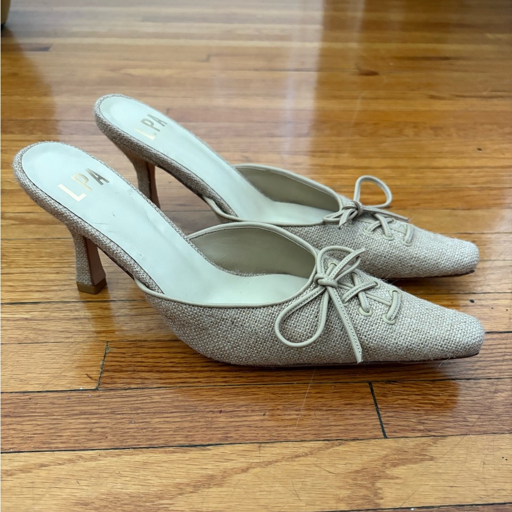 LPA Beige Lace-Up Mules in Natural Jute size 8